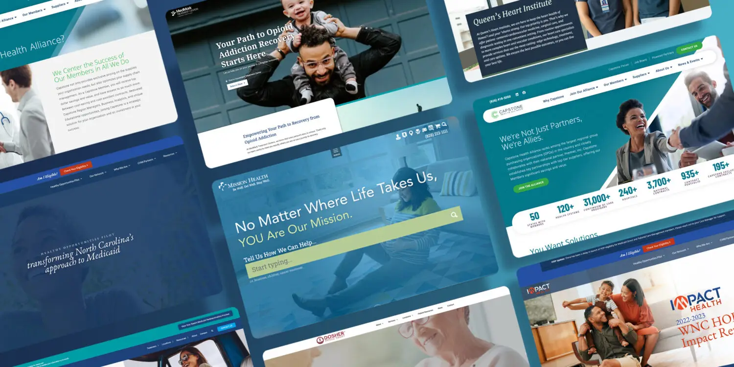 Composite image of several healthcare websites designed by Beck Digital