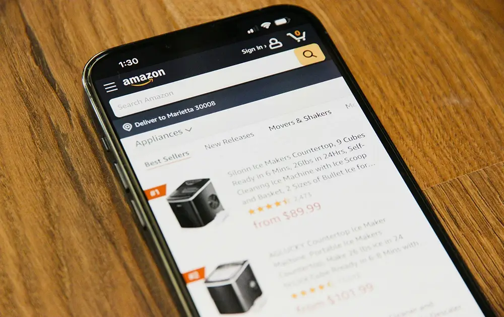 The amazon website on a mobile device