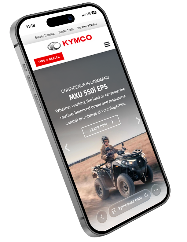 Kymco's website on a smart phone