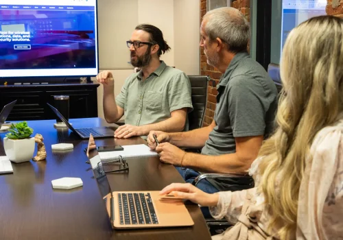 Taylor McClesky and Tim Mesaric in the Beck Digital greenville conference room
