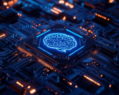 Circuit,Board,With,An,Ai,Brain,Icon,In,The,Center.