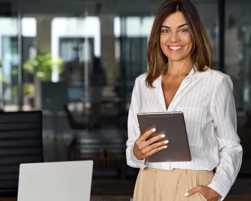 Woman holding a tablet