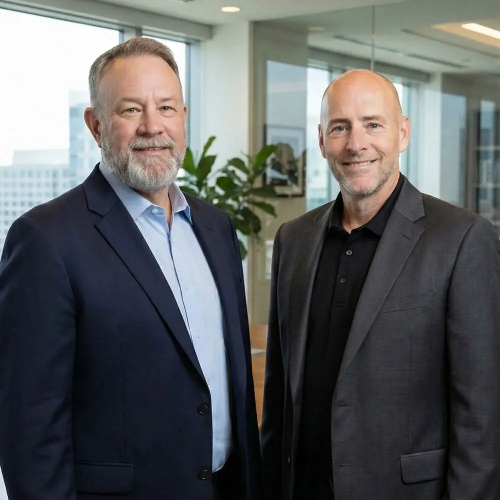 Ryan Beck and Michael Beck in a conference room