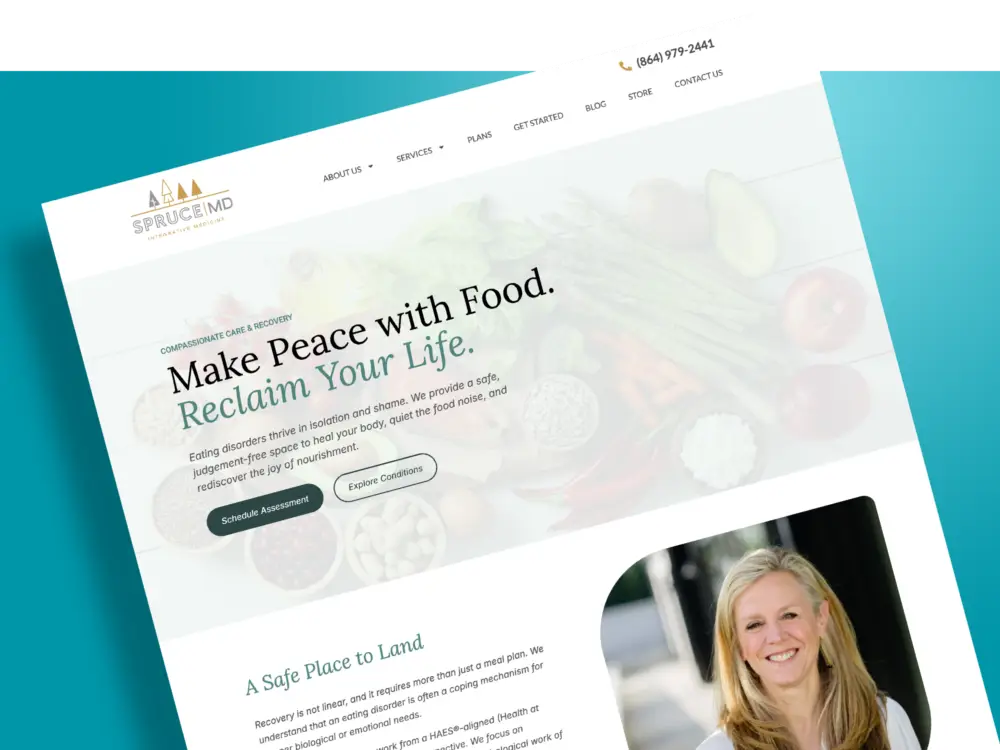 Website design for Sprice MD, featuring a modern minimalist light custom theme